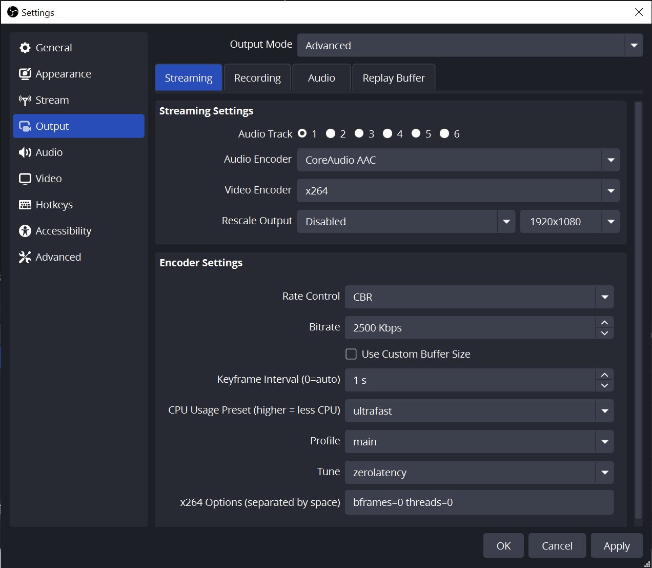 OBS Encoder Settings